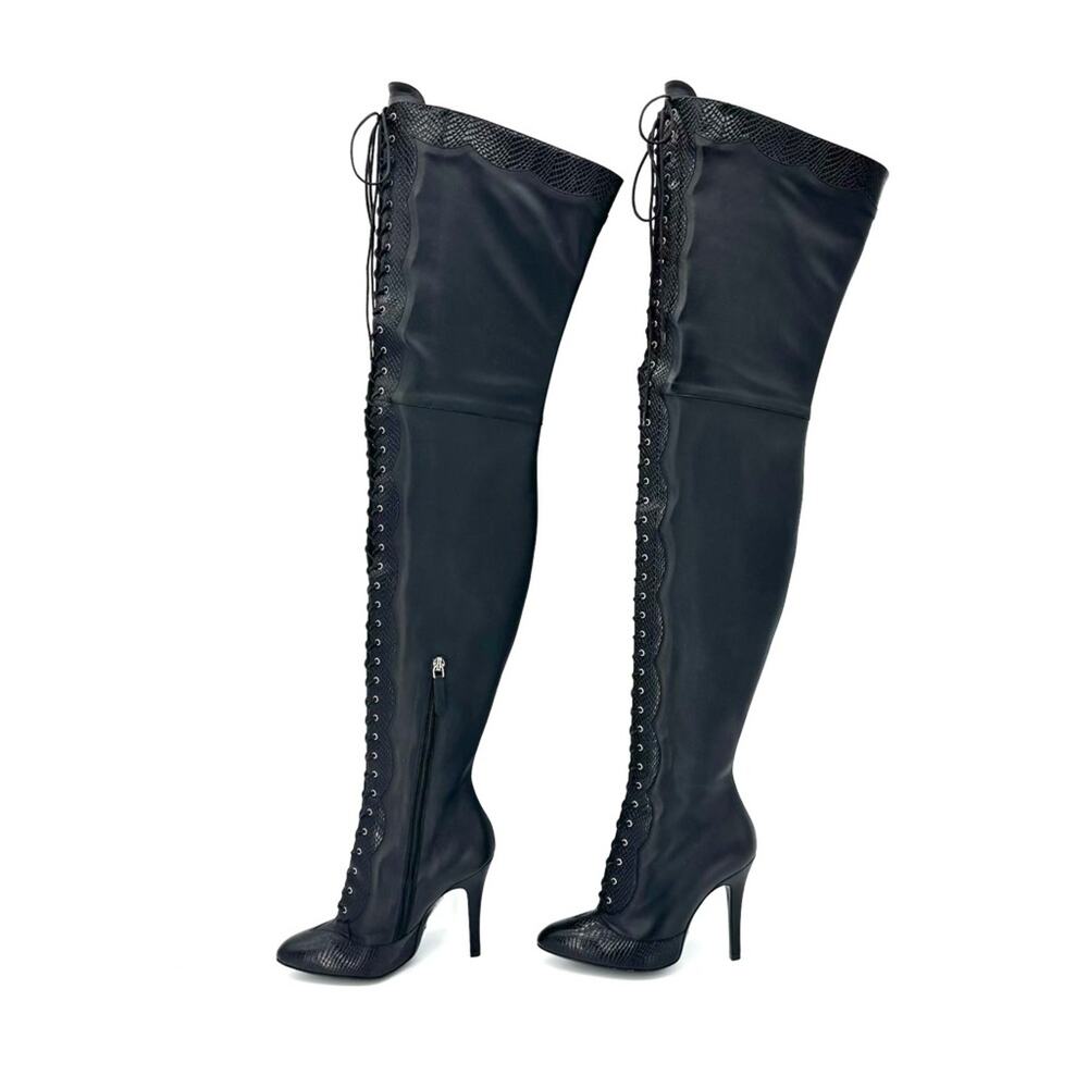 NEW Gucci Harriet Cruise 2023 Snake Emboss Over The Knee High Heel Boots 37 - Picture 6 of 12